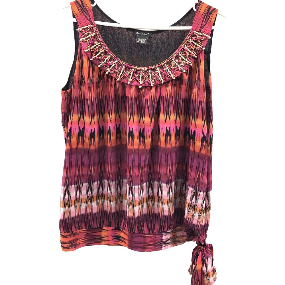 Nue Options Women's top medium pink Tassel Pleat Scoop sleeveless gypsy